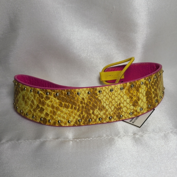 Juicy Couture Reversible Pink and Yellow Snake Print Headband Leather Gift - Picture 5 of 7